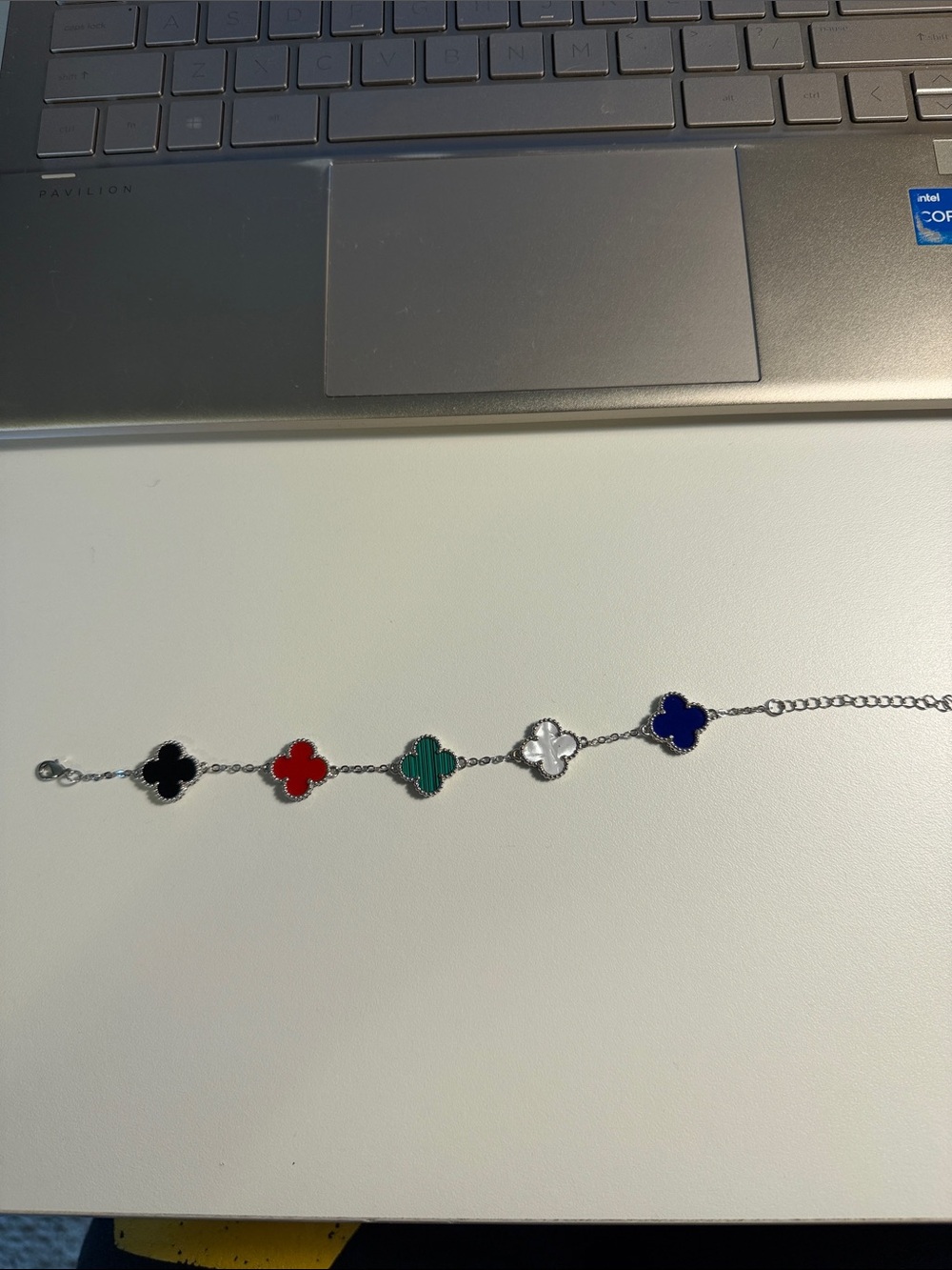 Multicolor Clover Link Bracelet - Silver Chain